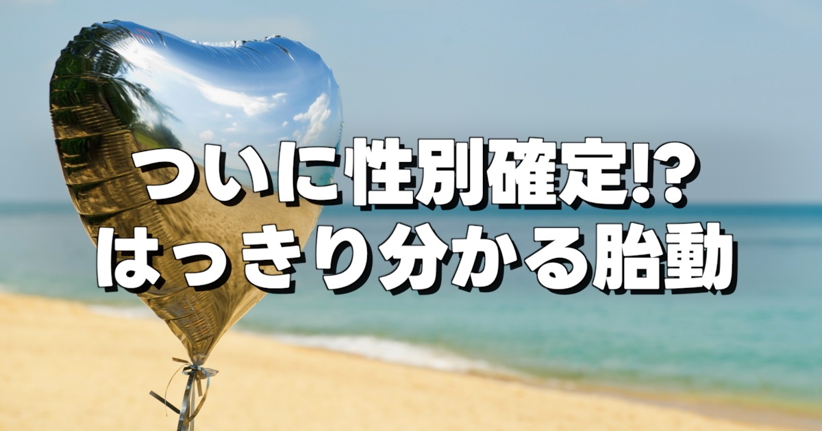 ついに性別確定!? はっきり分かる胎動の文字とハートの風船と海岸